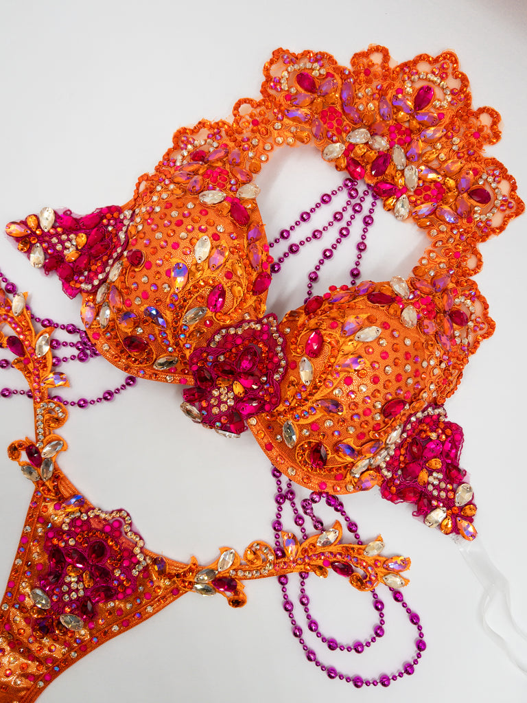 Vibrant Orange and Fuchsia Couture Bikini